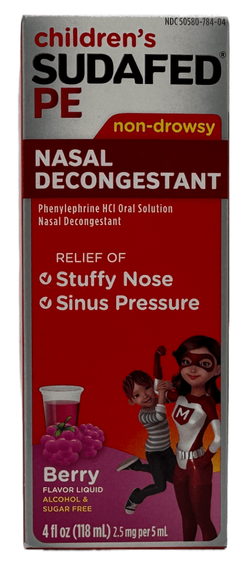 Children’s Sudafedpe – Nasal Decongestant – Berry Flavor Liquid – 4 Fl. oz.