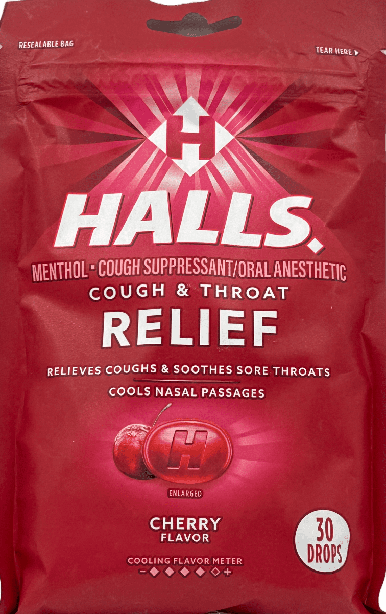 Halls Cherry Cough Drops: 30-Pack for Quick Throat Relief